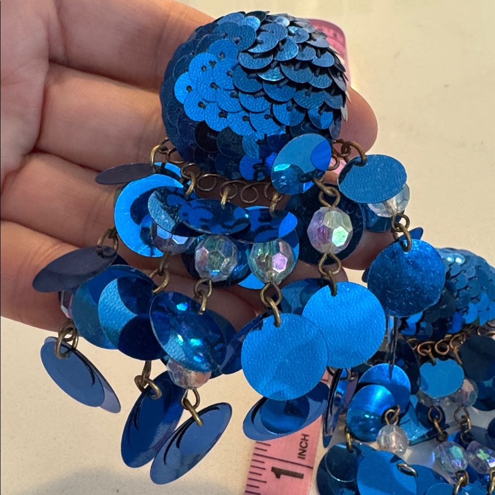 Blue Sequin Statement Earrings - image 5